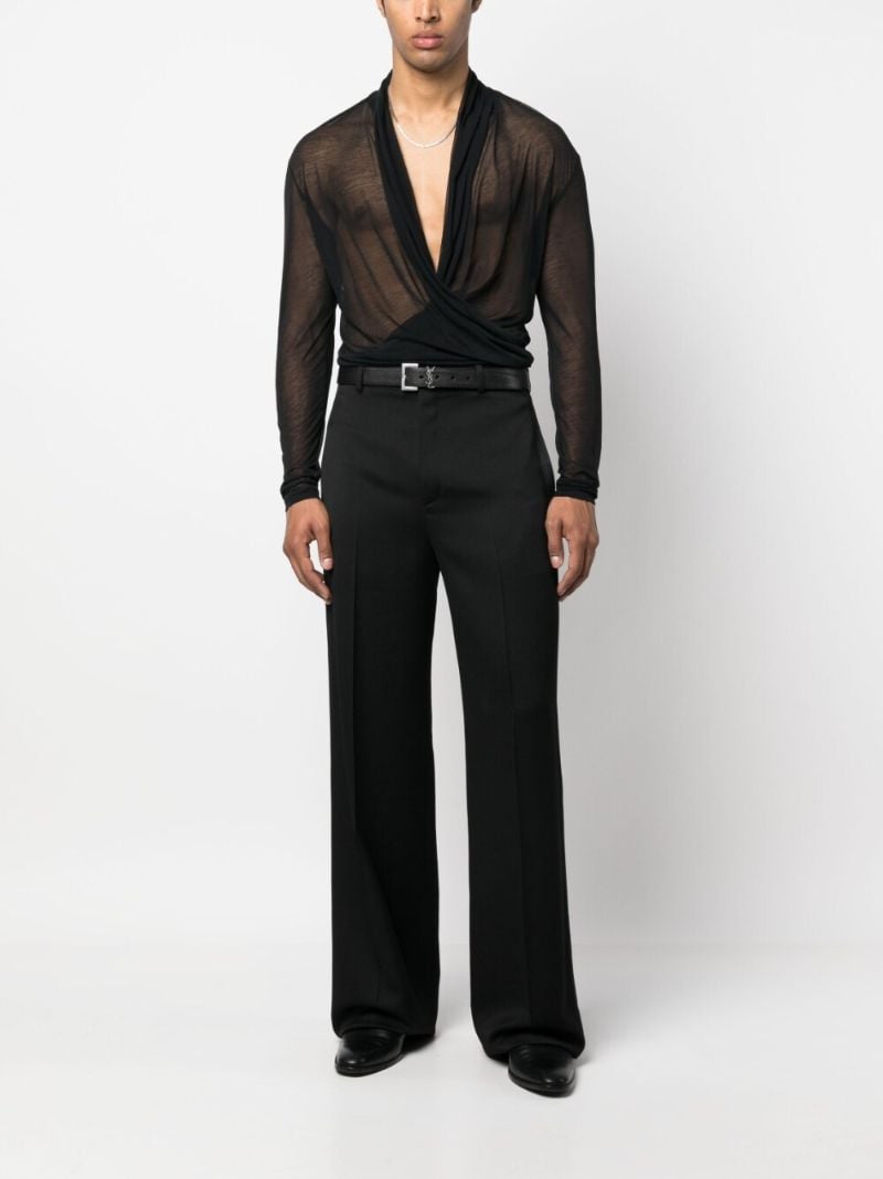 Black Semi-sheer Cotton Wrap Blouse