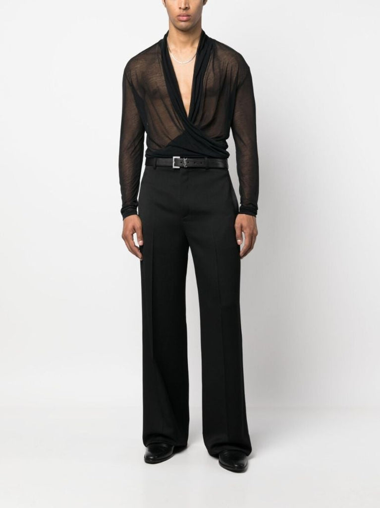 Black Semi-sheer Cotton Wrap Blouse