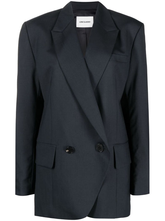 Blue Double-breasted Wool Blazer