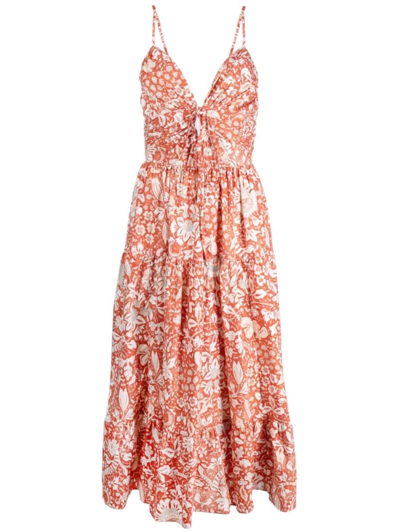 Orange Phoebe Floral Print Midi Dress