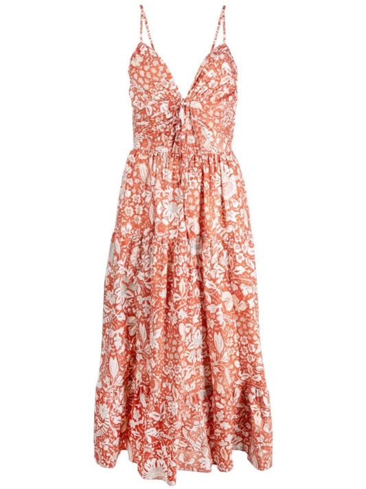 Orange Phoebe Floral Print Midi Dress