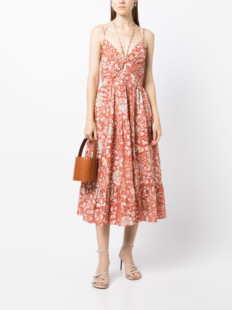 Orange Phoebe Floral Print Midi Dress