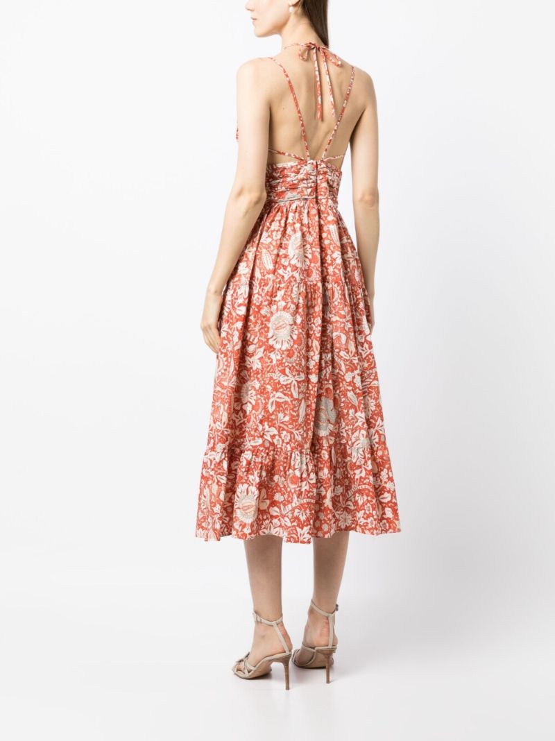 Orange Phoebe Floral Print Midi Dress