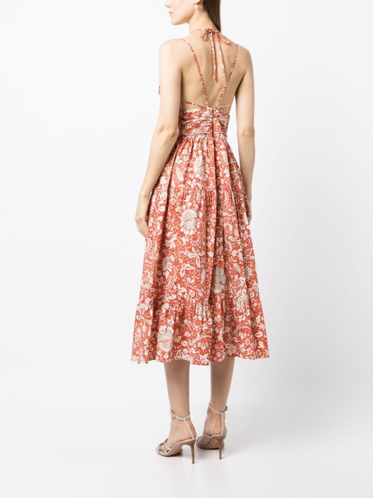 Orange Phoebe Floral Print Midi Dress