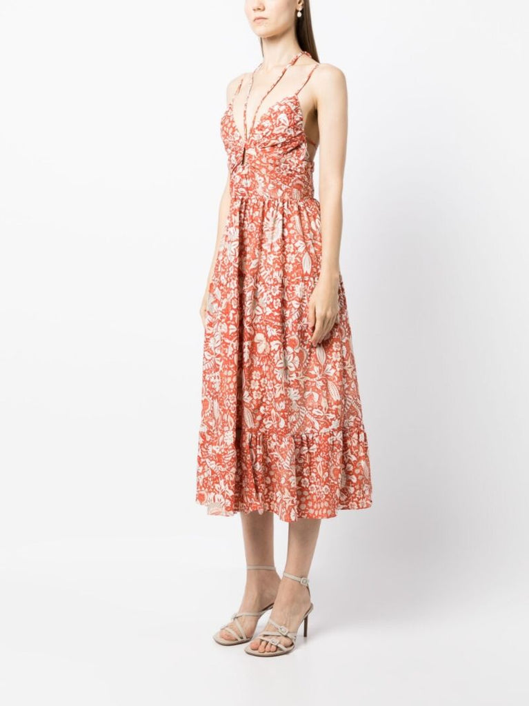 Orange Phoebe Floral Print Midi Dress
