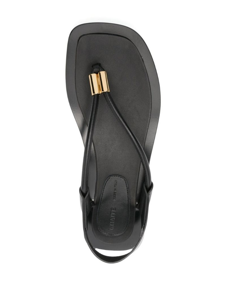 Black Leather Thong Strap Sandals
