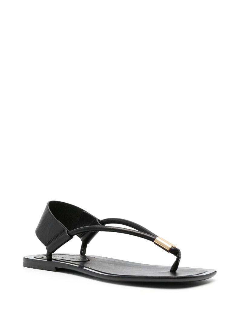 Black Leather Thong Strap Sandals