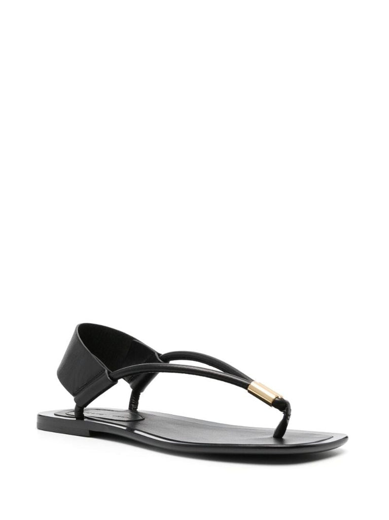 Black Leather Thong Strap Sandals
