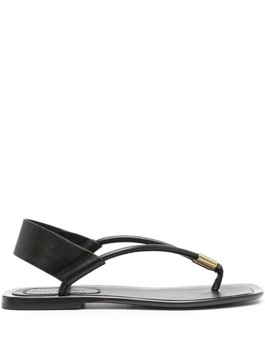 Black Leather Thong Strap Sandals