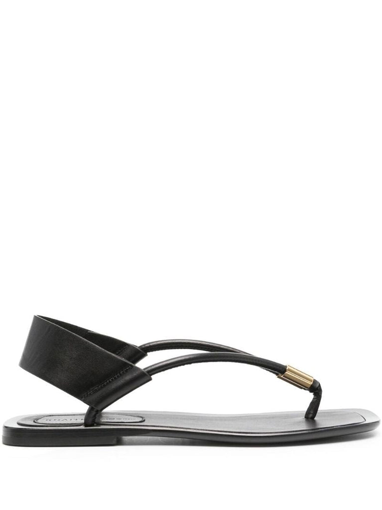 Black Leather Thong Strap Sandals