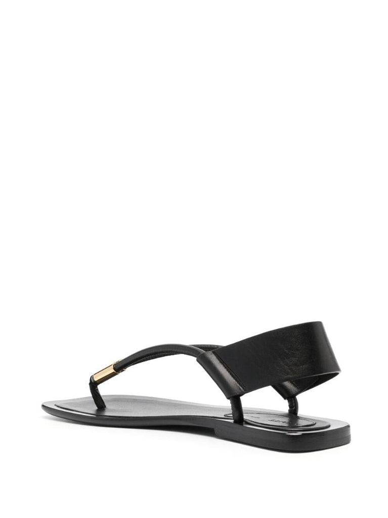 Black Leather Thong Strap Sandals