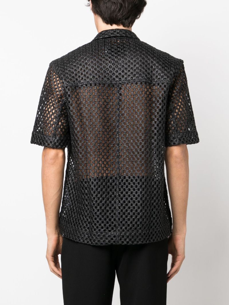 Black Zip-up Open-knit Shirt