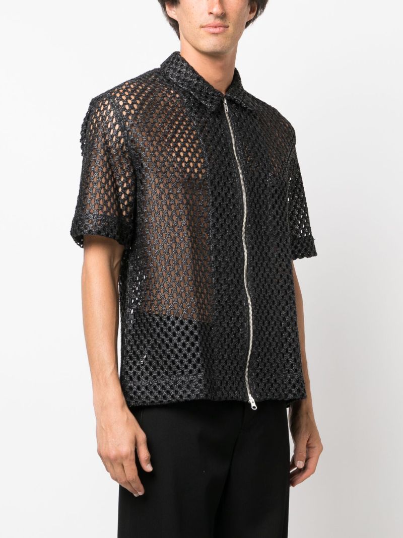 Black Zip-up Open-knit Shirt