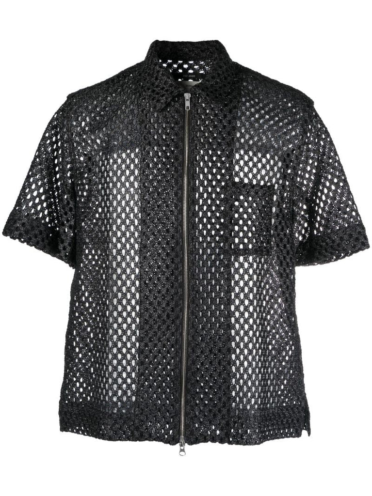 Black Zip-up Open-knit Shirt