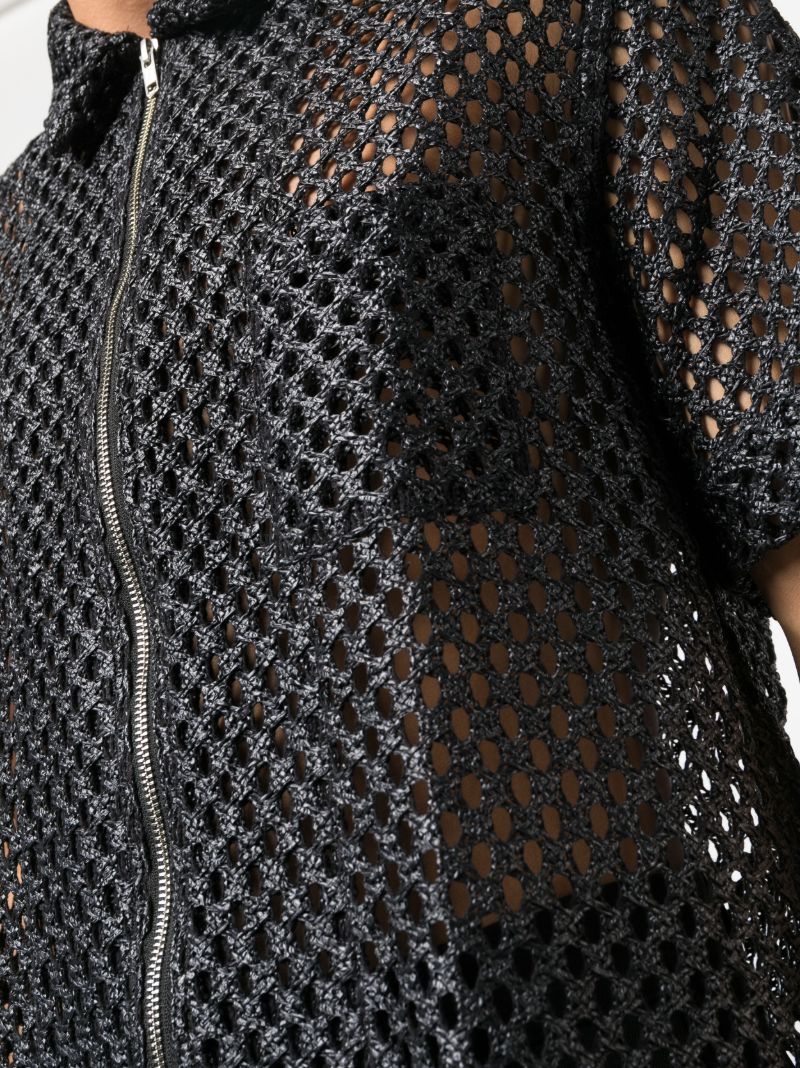 Black Zip-up Open-knit Shirt
