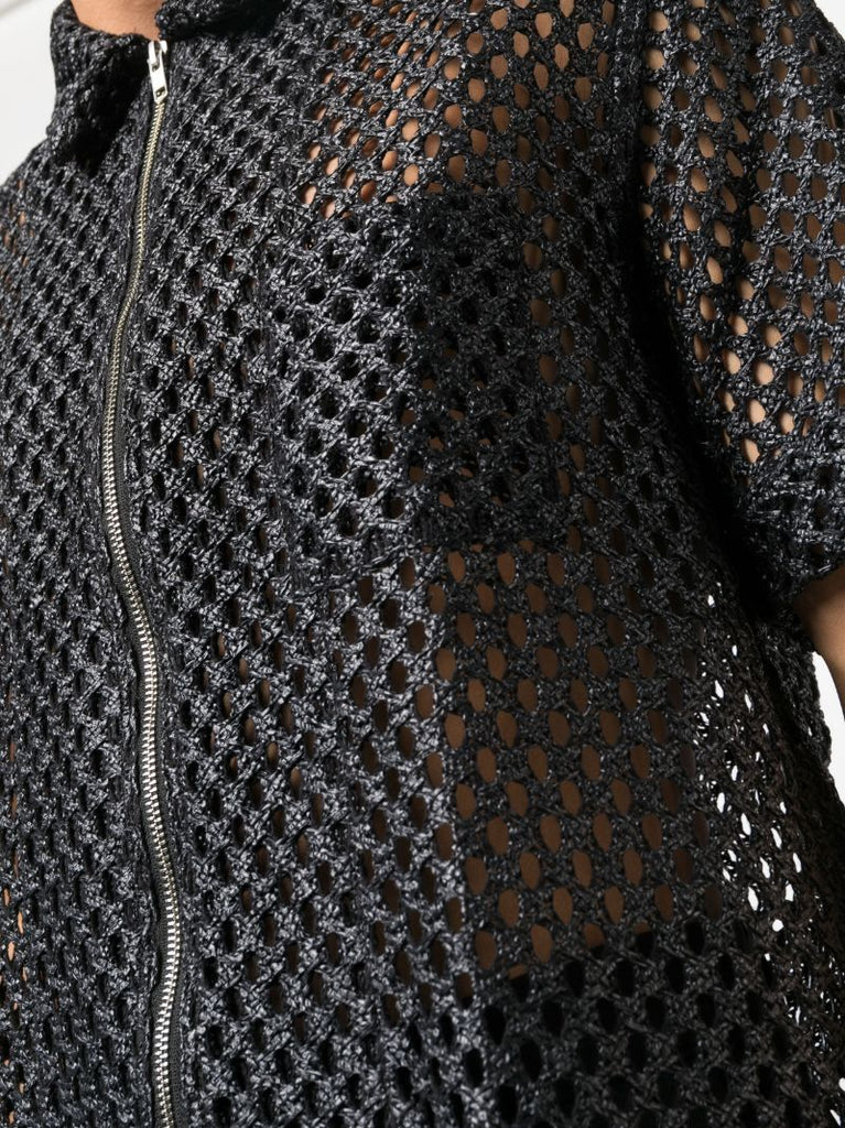Black Zip-up Open-knit Shirt