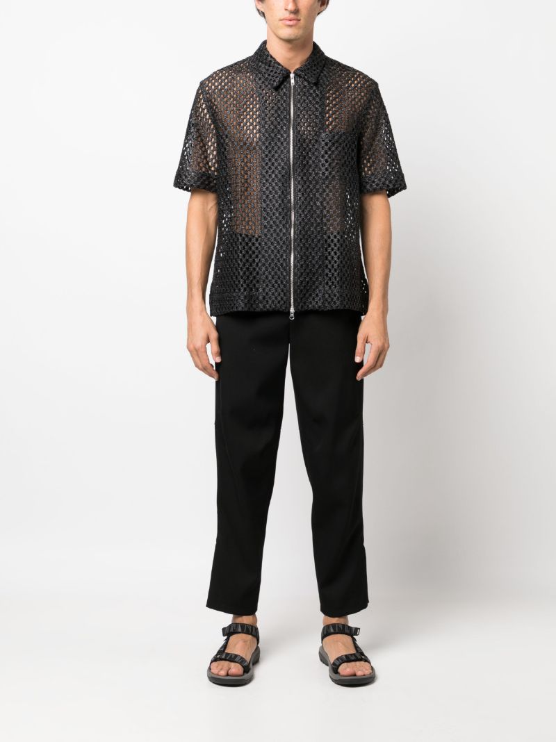 Black Zip-up Open-knit Shirt