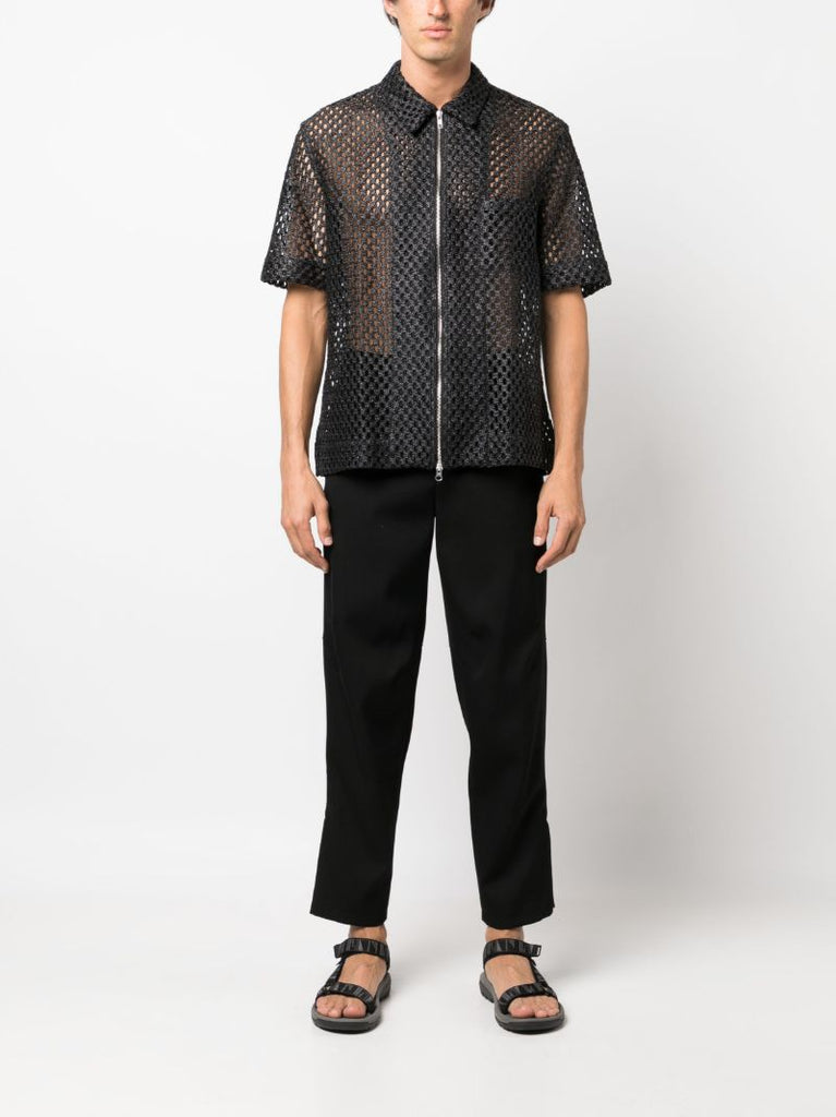 Black Zip-up Open-knit Shirt