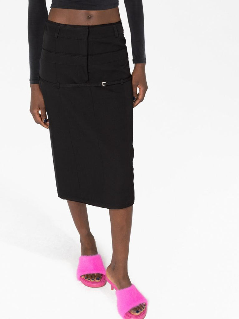 Black La Jupe Caraco Wool Midi Skirt