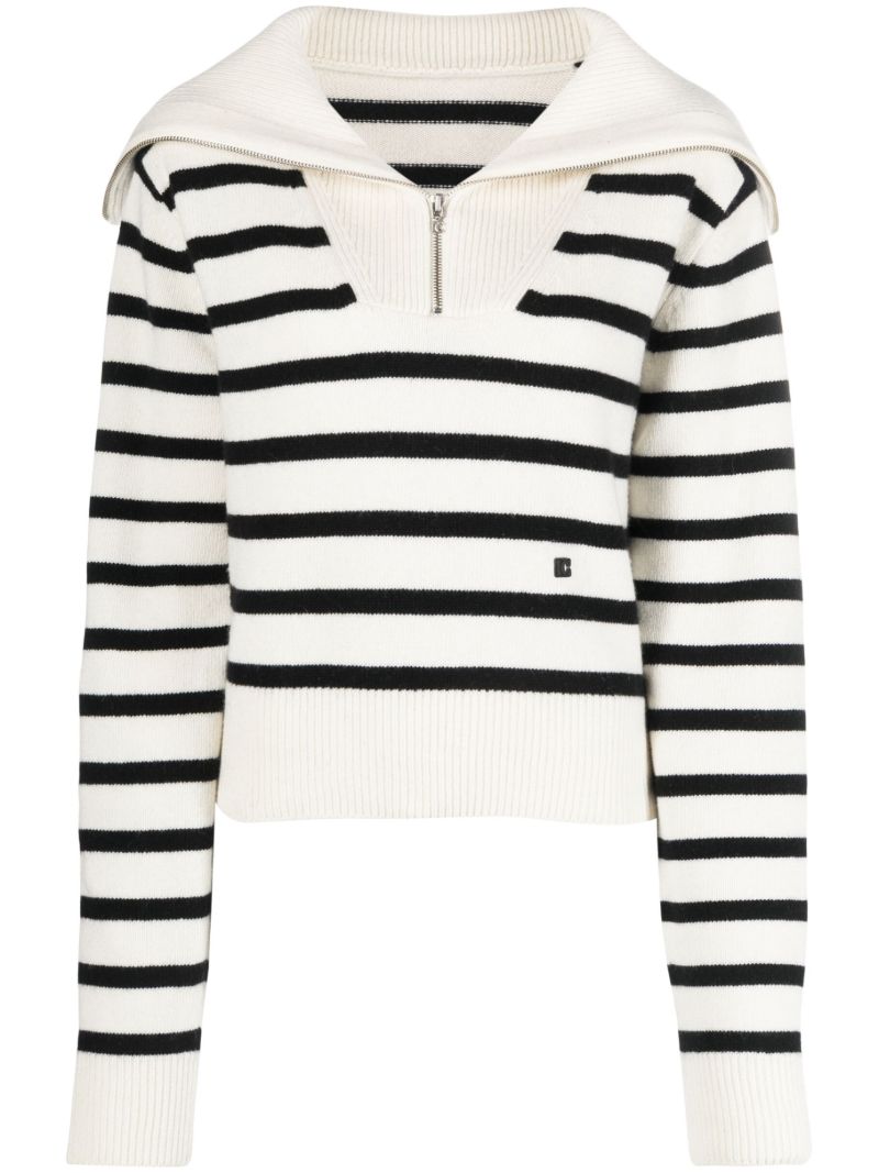 Neutral Zipped Striped Sweater
