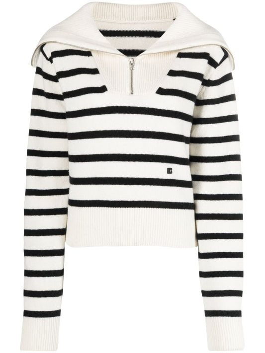 Neutral Zipped Striped Sweater