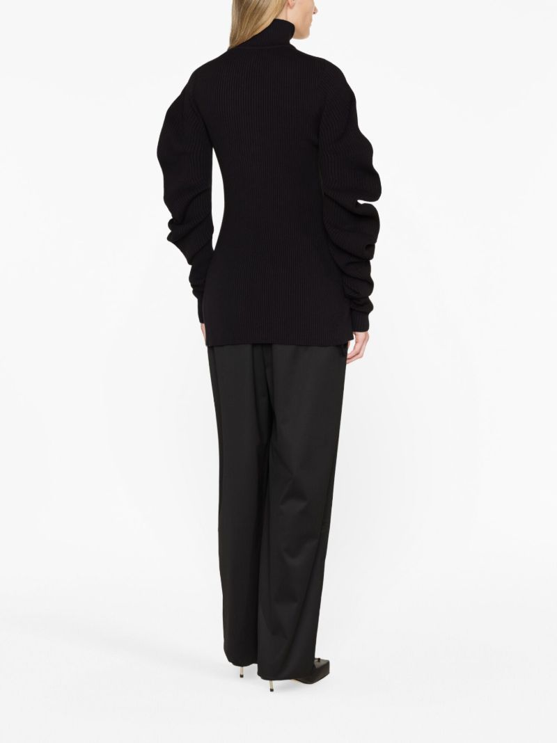 Black Volume-sleeve Knit Cardigan