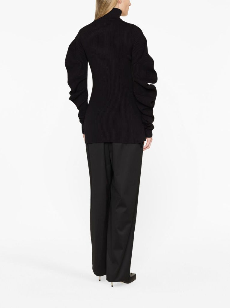 Black Volume-sleeve Knit Cardigan