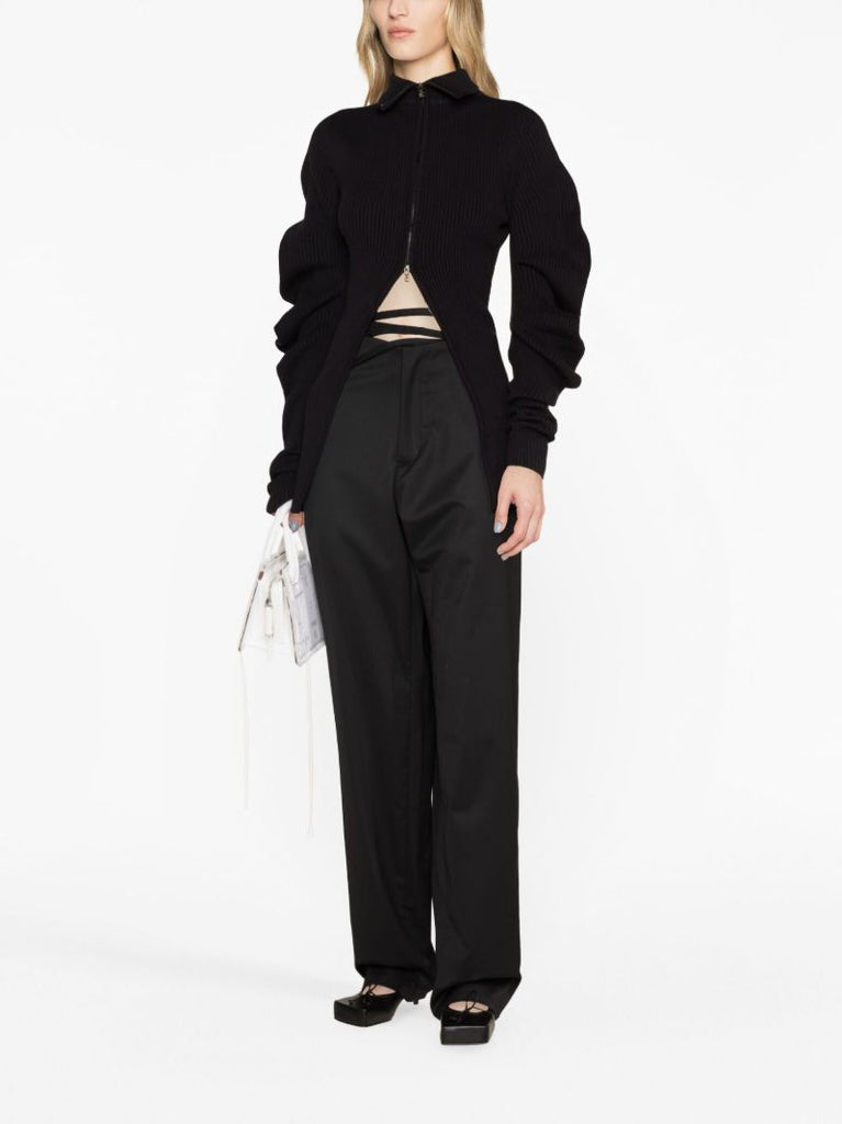 Black Volume-sleeve Knit Cardigan