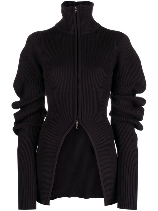 Black Volume-sleeve Knit Cardigan