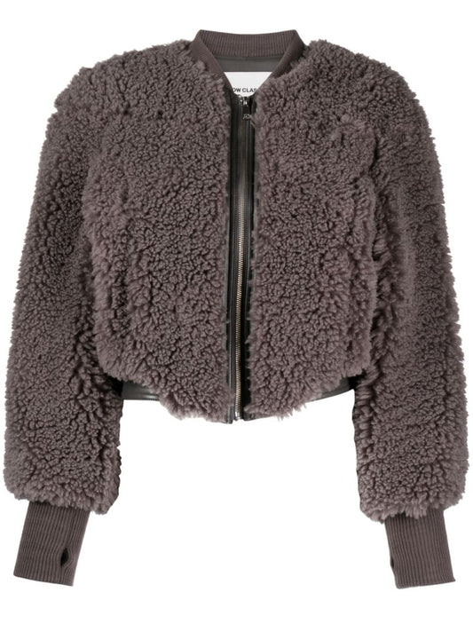 Grey Cropped Faux-shearling Jacket