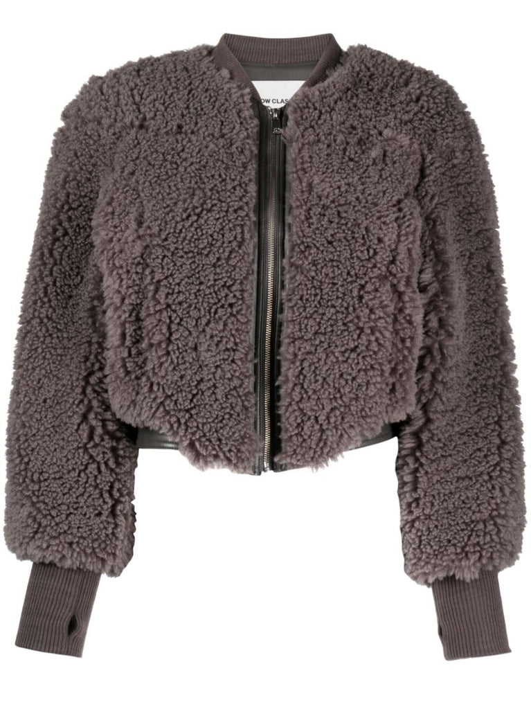 Grey Cropped Faux-shearling Jacket