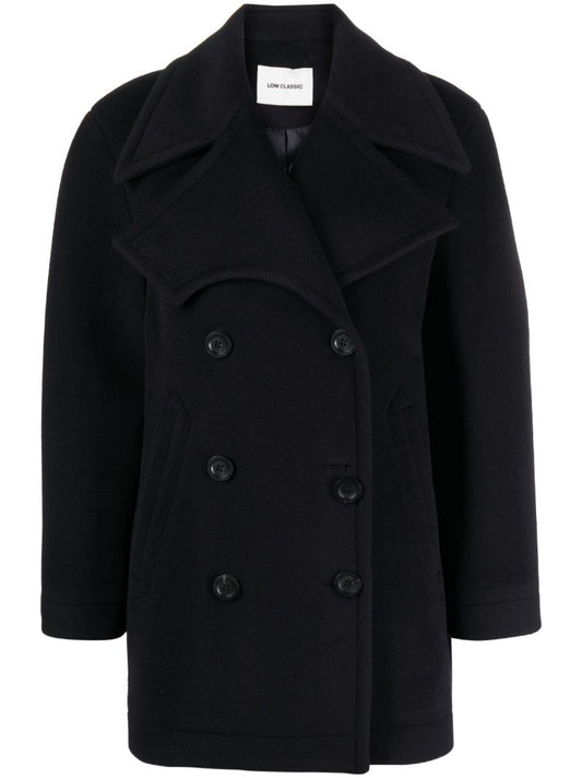 Blue Double-breasted Wool Coat