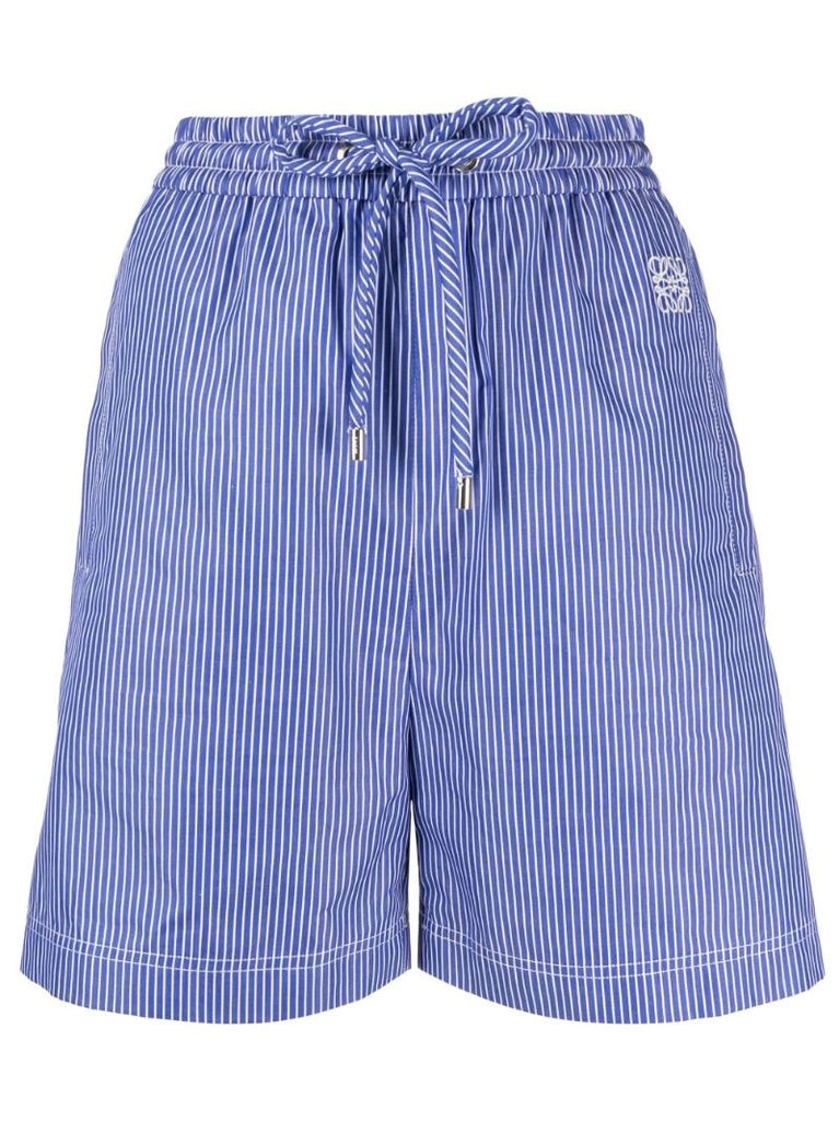 Blue Striped Cotton Shorts