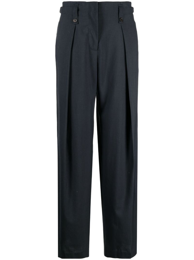 Blue Wool Tapered Trousers