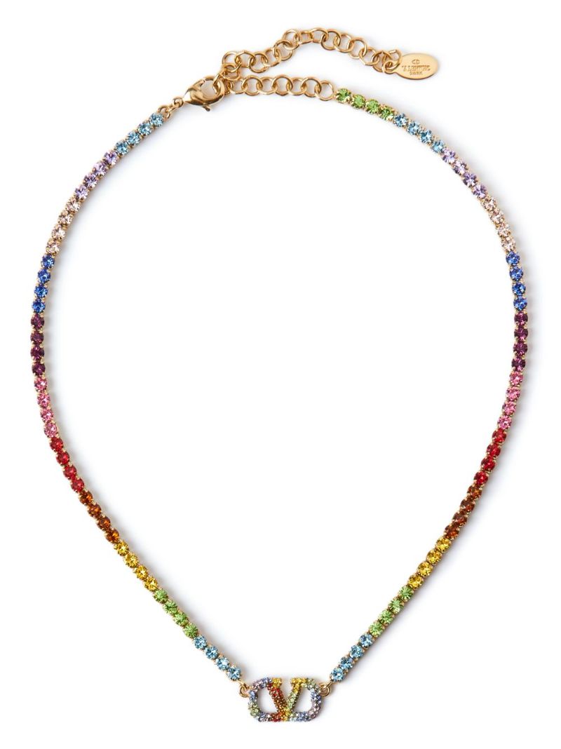 Gold-tone Vlogo Signature Rainbow Crystal Necklace