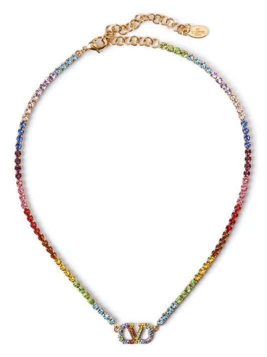 Gold-tone Vlogo Signature Rainbow Crystal Necklace