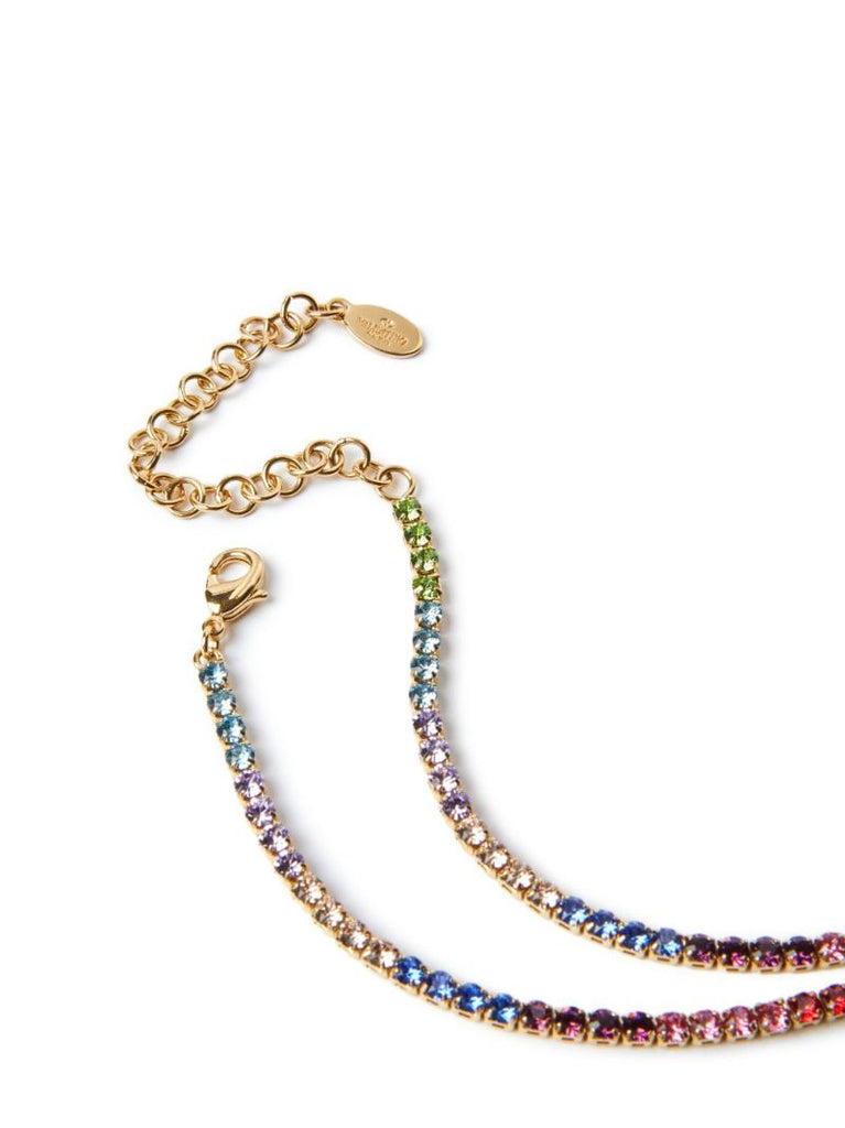Gold-tone Vlogo Signature Rainbow Crystal Necklace