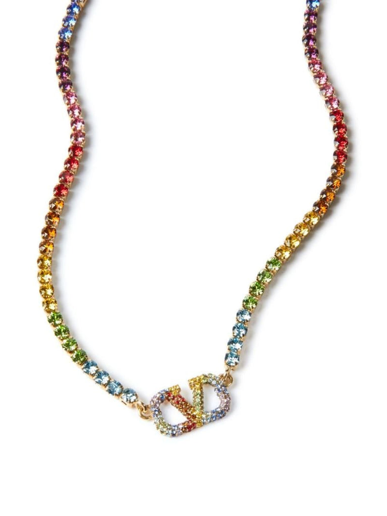 Gold-tone Vlogo Signature Rainbow Crystal Necklace