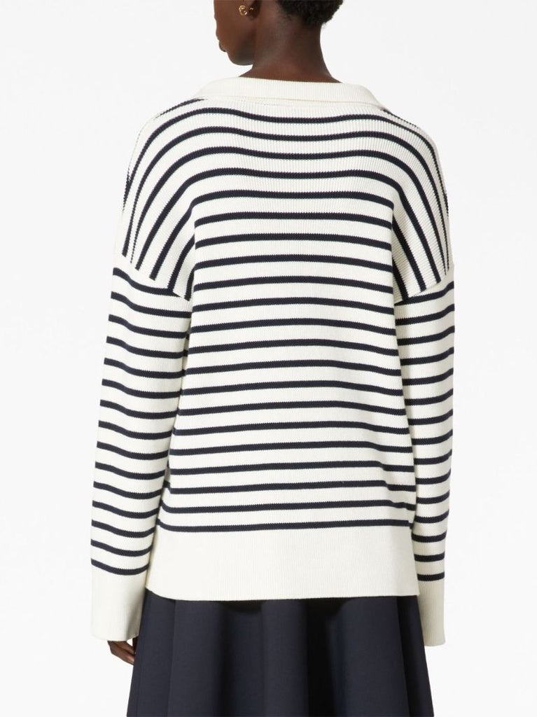 White Vgold Striped Cotton Sweater