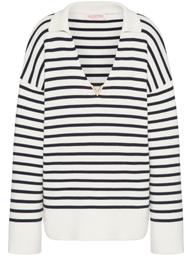 White Vgold Striped Cotton Sweater