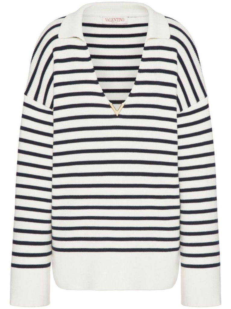 White Vgold Striped Cotton Sweater