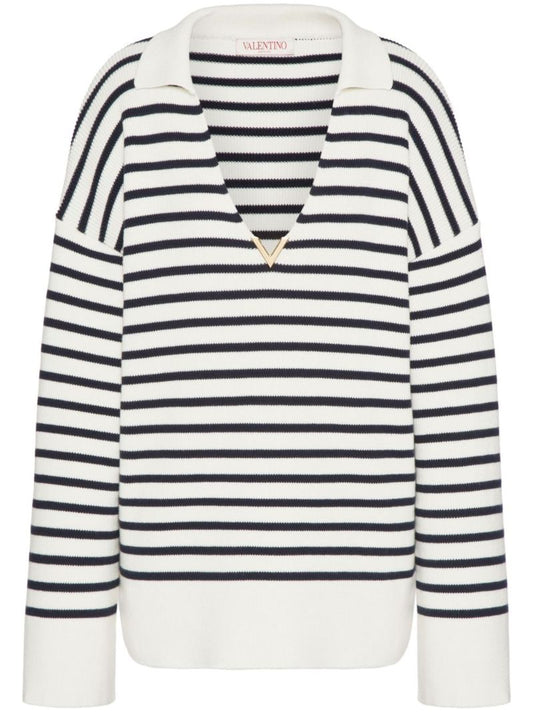 White Vgold Striped Cotton Sweater