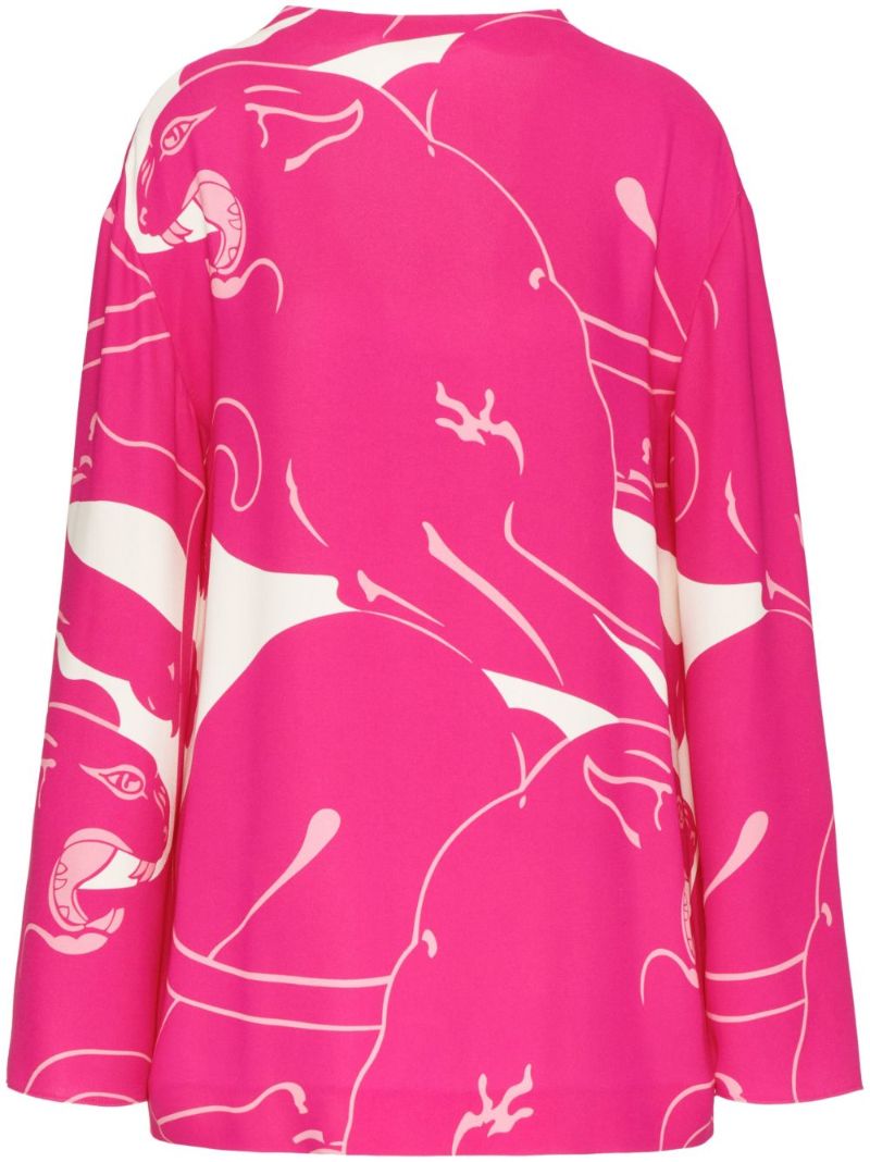 Pink Cady Panther-print Silk Blouse