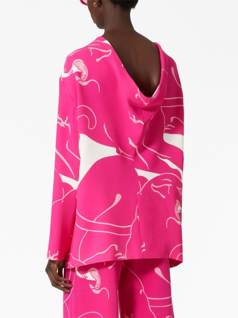 Pink Cady Panther-print Silk Blouse