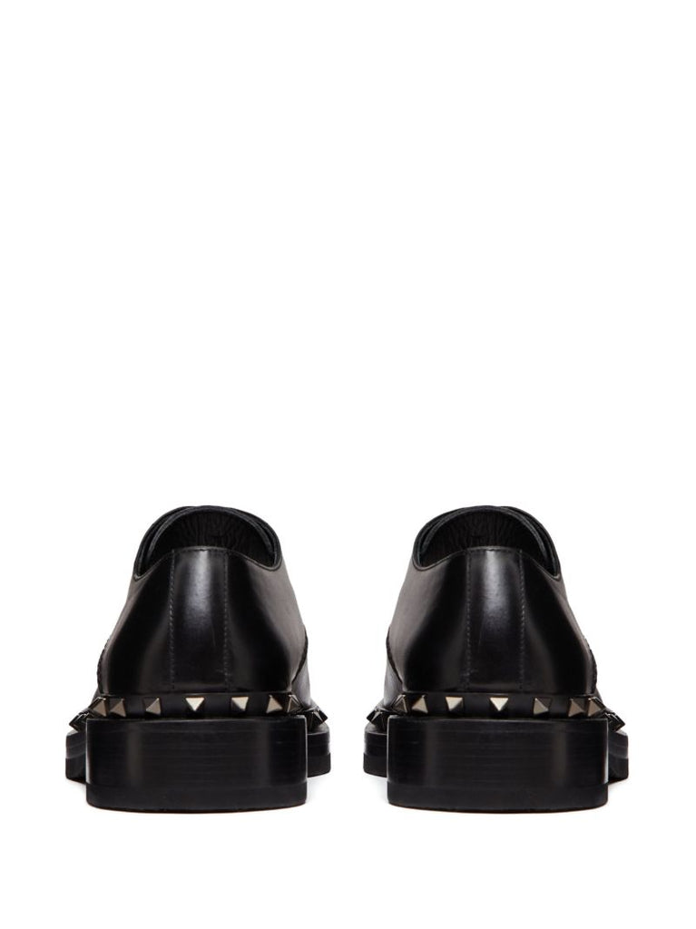Black M-way Rockstud Leather Derby Shoes