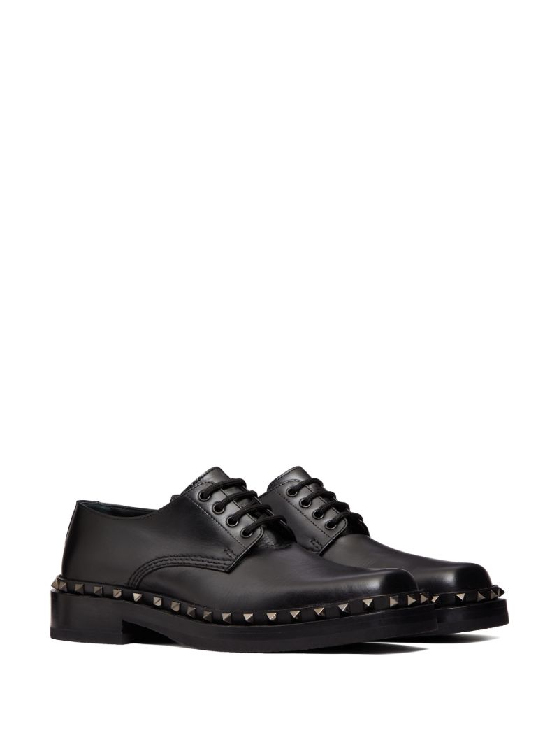 Black M-way Rockstud Leather Derby Shoes