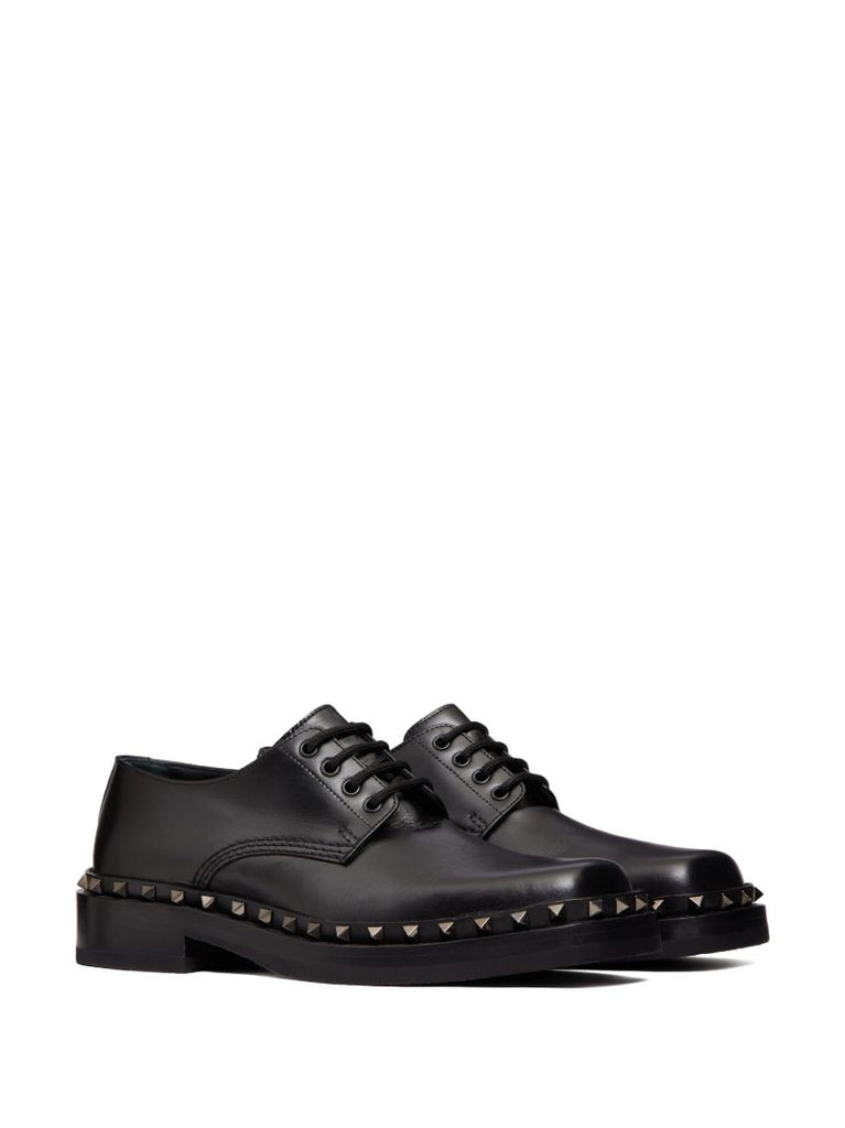 Black M-way Rockstud Leather Derby Shoes