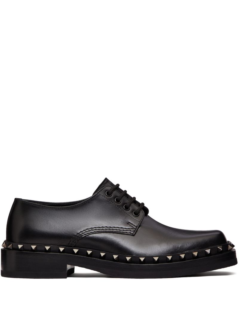 Black M-way Rockstud Leather Derby Shoes