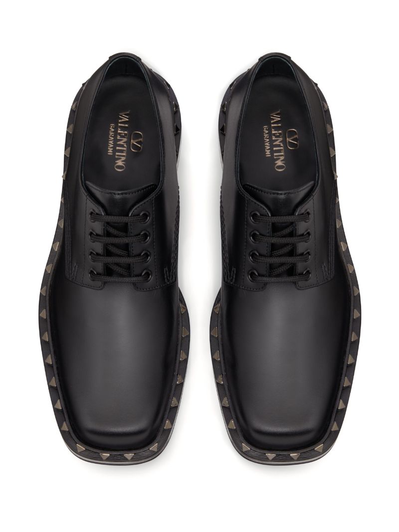 Black M-way Rockstud Leather Derby Shoes