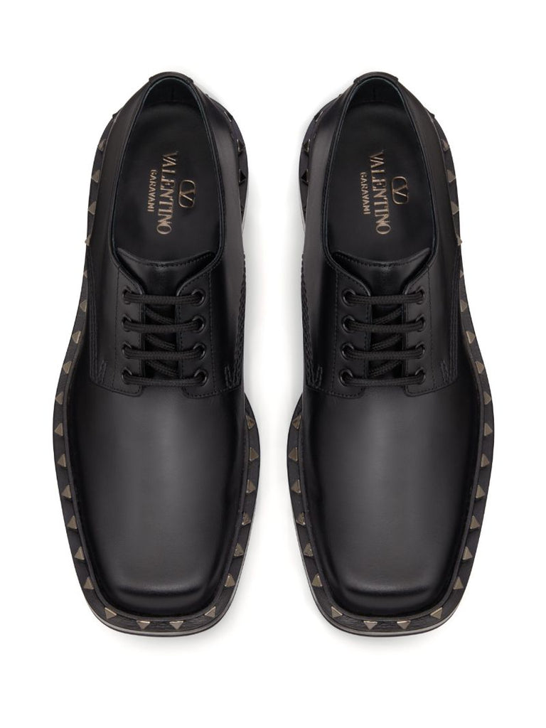 Black M-way Rockstud Leather Derby Shoes